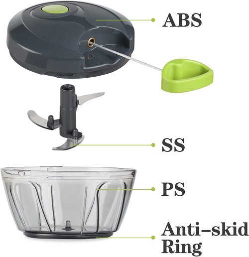 Cambom Manual Food Chopper - BPA-Free Vegetable Cutter for Onions, Fruits & Nuts | 500ml Gray