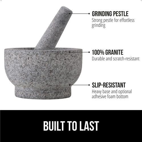 Gorilla Grip Can Opener & Mortar Pestle Set - Black | 1.5 Cup Capacity & Bottle Opener Included