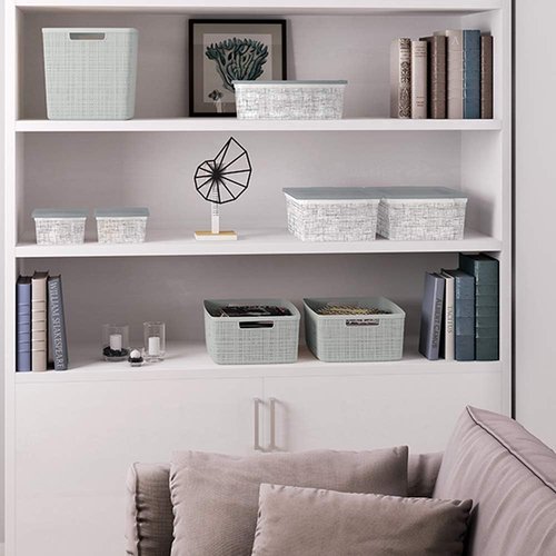 Curver Decorative Storage Baskets Set of 6 - Medium 12L Jute Bins for Home, Office & Kitchen | Grey