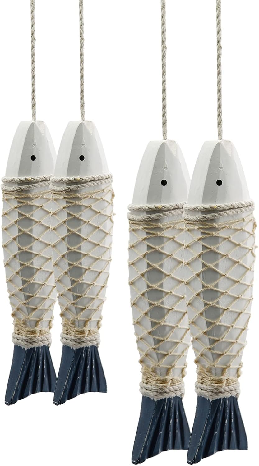 Saihisday Antique Wood Fish Wall Hanging Decor - Hand-Carved Nautical Ornaments | 12.59" H & 7.8" H