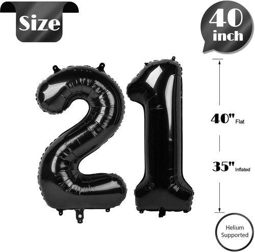 Black Number 21 Balloon - 40 Inch 21st Birthday Decoration for Men & Women | Party Supplies
