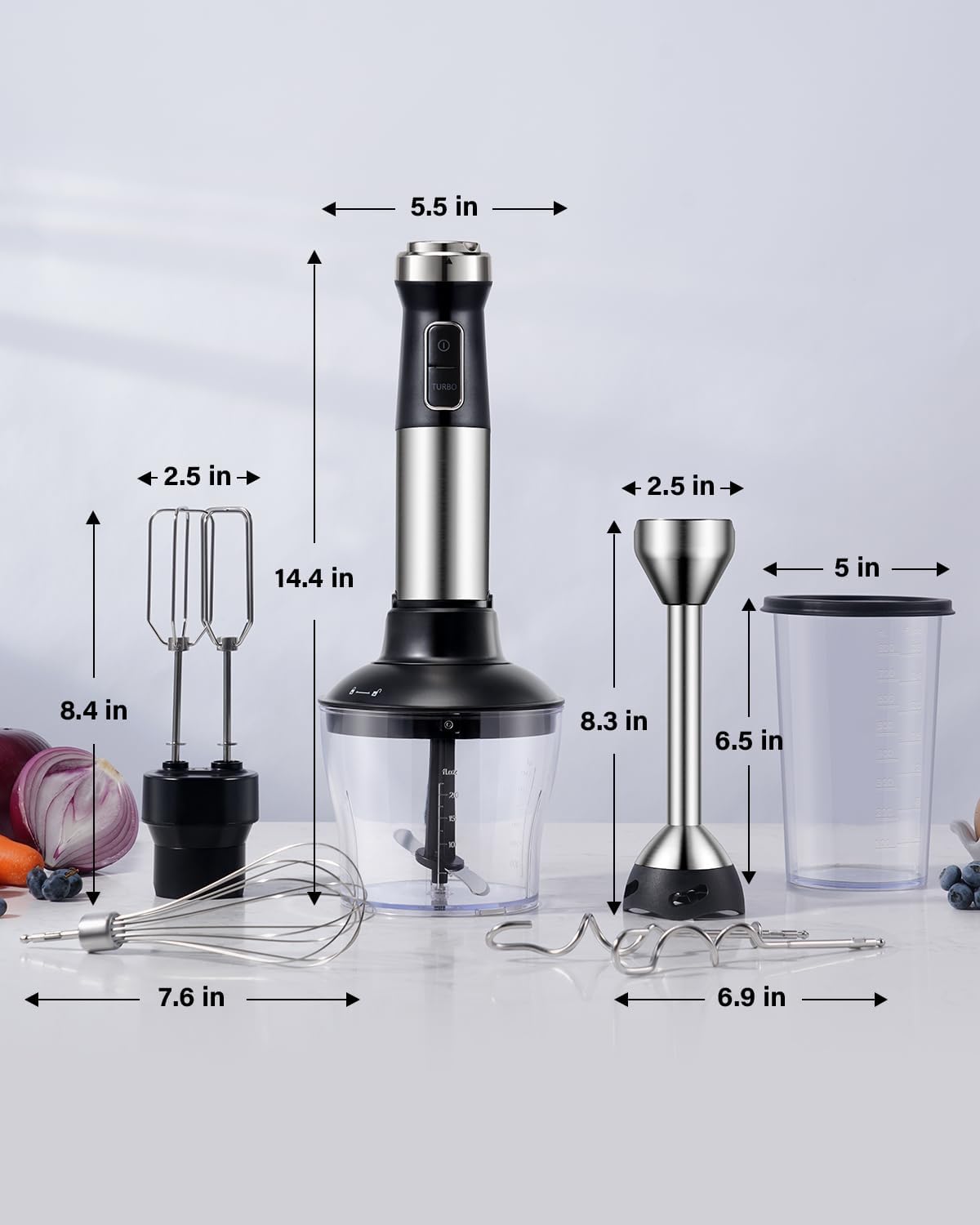 Skiennix 6-in-1 Immersion Blender - 1000W Hand Mixer with 20 Speeds, Whisk, Chopper & More | Heavy Duty, Black