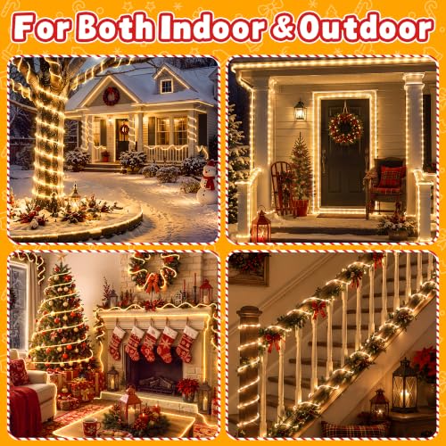 Outdoor Christmas Rope Lights 50FT 300 LED Warm White with Remote & Modes