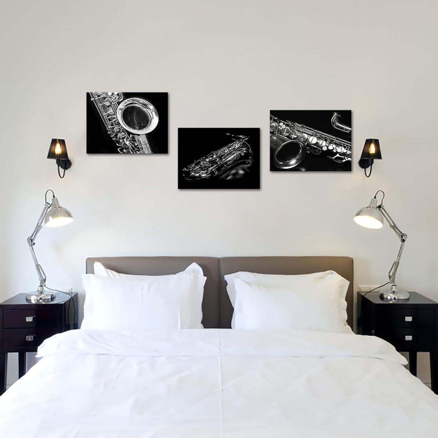 OuElegent Canvas Wall Art - Black and White Saxophone Print for Jazz Bar | 12"x16" Set of 3