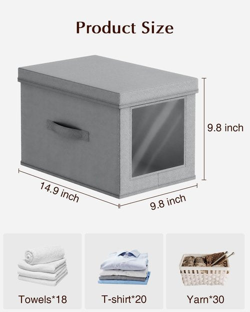 Homsorout Collapsible Storage Bins - Foldable Decorative Boxes with Lids, 15-Inch Grey Organizer Bins | 5-Pack