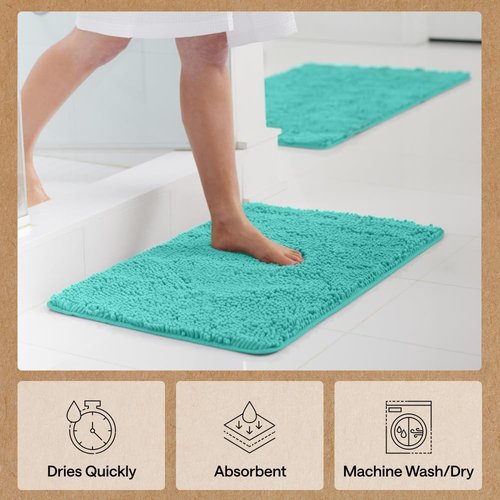 GORILLA GRIP Bath Rug Mat - Soft Absorbent Chenille | Quick Dry Microfiber | 44x26 Turquoise
