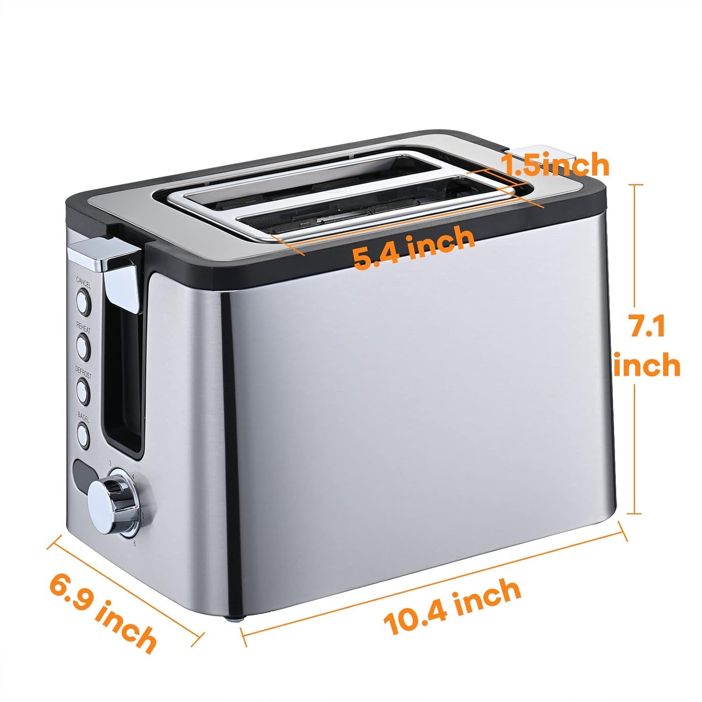 Mecity 2-Slice Stainless Steel Toaster - Timer, Bagel & Defrost Functions | 800W with Extra Wide Slots