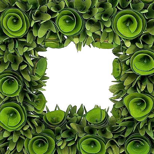 19-Inch Woodchip Rose Wreath - Rustic Holiday Front Door Decor - Green