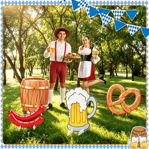 Large Oktoberfest Beer Mug Pretzel Sausage Cardboard Cutouts 4 Pack for Festive Party Decor