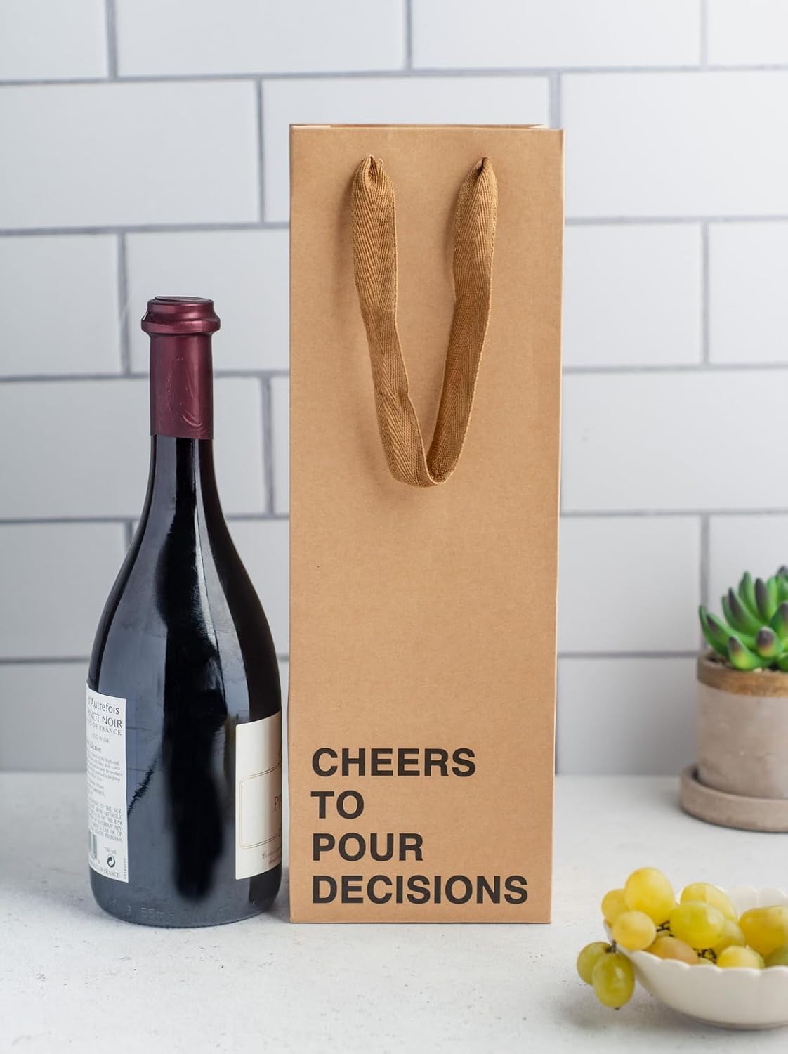 MilkToast Brands Set of 5 Funny Wine Gift Bags for Liquor & Wine Bottles - Reusable Wine Bags for Mother's Day, Birthdays, & Holidays - Sturdy Kraft Alcohol Gift Bag with Handles - 4.7″ x 3.5″ x 14″ Size