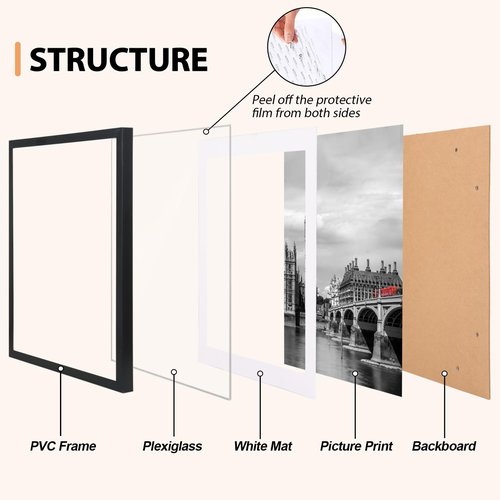 Fixwal Diamond Art Frames 12x16 Picture Frame Set of 6 with Shatter Resistant Plastic Glass, Thin Border Light Weight Poster Frames for Wall Gallery Display Diamond Art Painting, Black