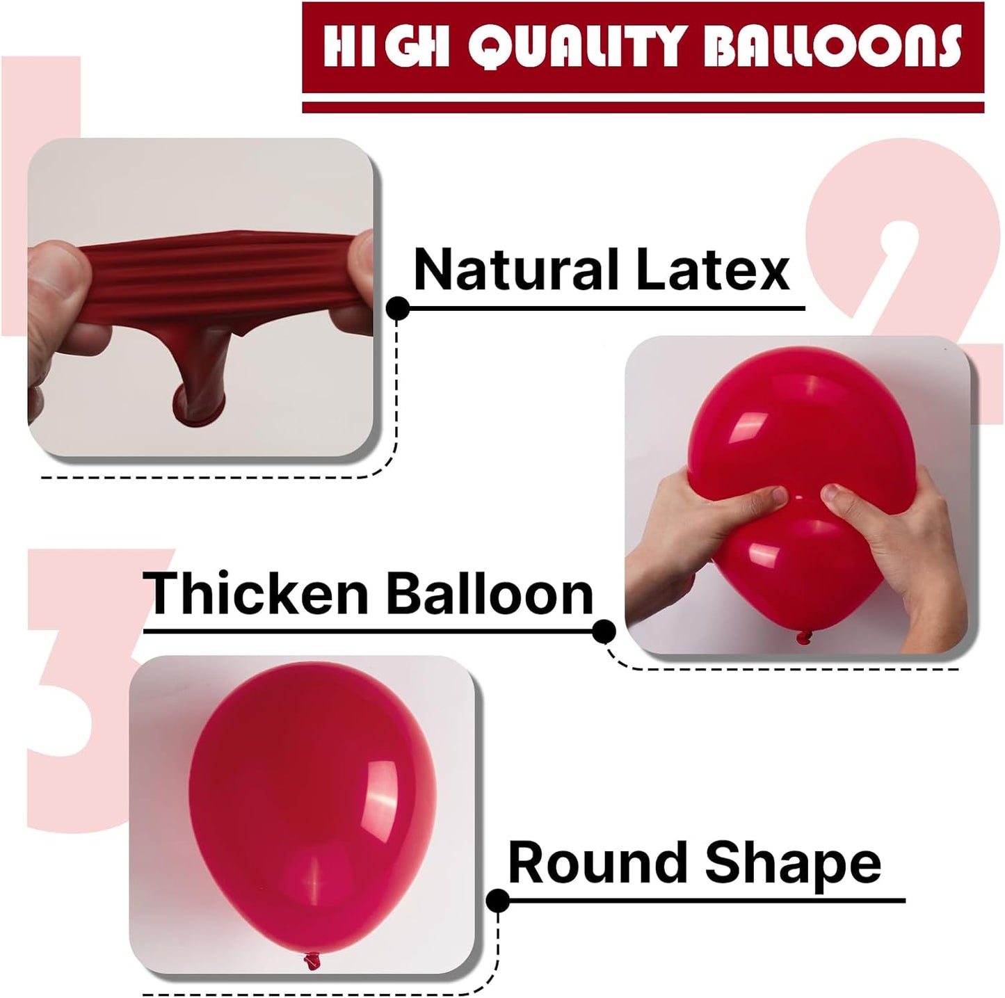 PartyWoo Burgundy Balloons - 100pcs Dark Red Balloon Arch Kit | Various Sizes for Graduation & Weddings