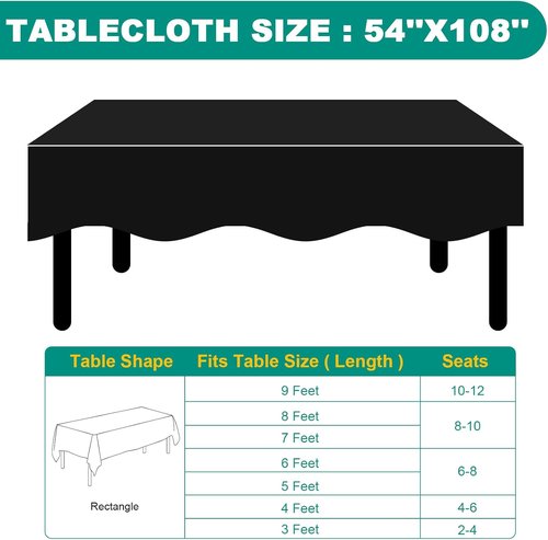 30 Pack Black Plastic Tablecloths | Disposable 54 x 108 Inch Covers for Rectangular Tables - Perfect for Parties & Events
