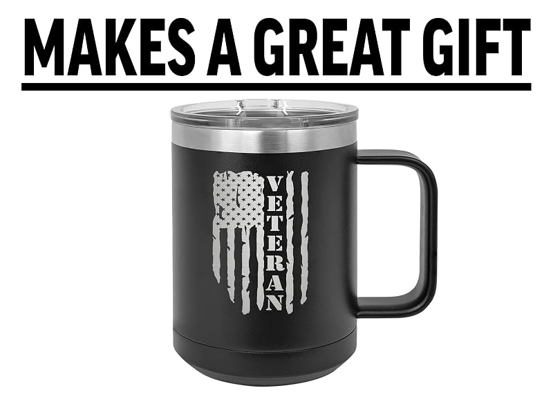 15 Ounce Tattered American Flag Veteran Stainless Steel Coffee Mug Tumbler with Lid