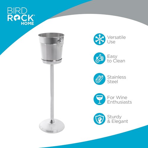 BIRDROCK HOME 18/8 Stainless Steel Champagne Bucket with Stand | Wine Chiller for Parties | 32in Free Standing Ice Holder | Outdoor Indoor Use