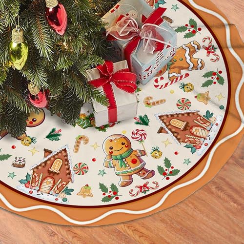 Beige Gingerbread Christmas Tree Skirt 48 Inches - Holiday Tree Decor