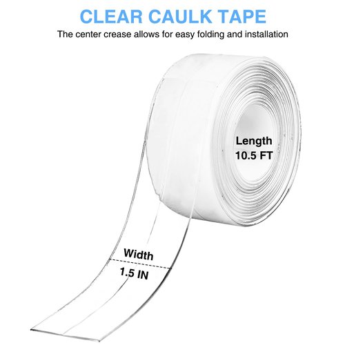 Clear Caulk Tape Self Adhesive Waterproof, Transparent Kitchen and Wall Sealing Tape, Bathroom Sealant Strip for Toilet, Bath Tub, Sink, Shower (Clear,1.5" x10.5Ft)