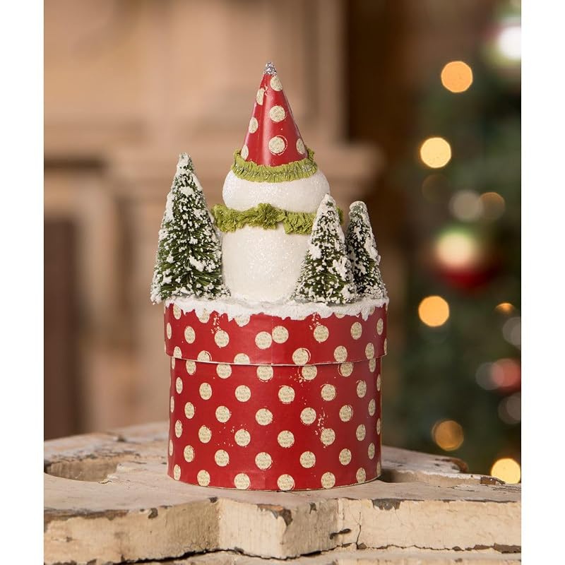 Bethany Lowe Joy Snowman on Box 7.75" – Hand-Painted Holiday Figurine