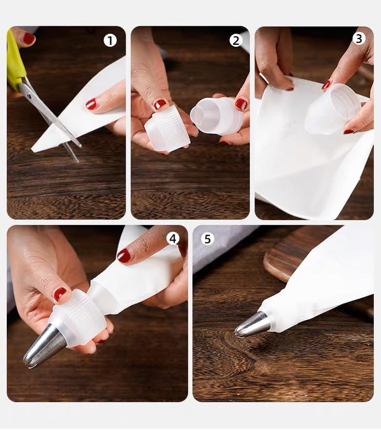 Skiennix 14-Piece Cake Decorating Kit - Reusable Cotton Piping Bags & Icing Tips Set with Couplers and Brush