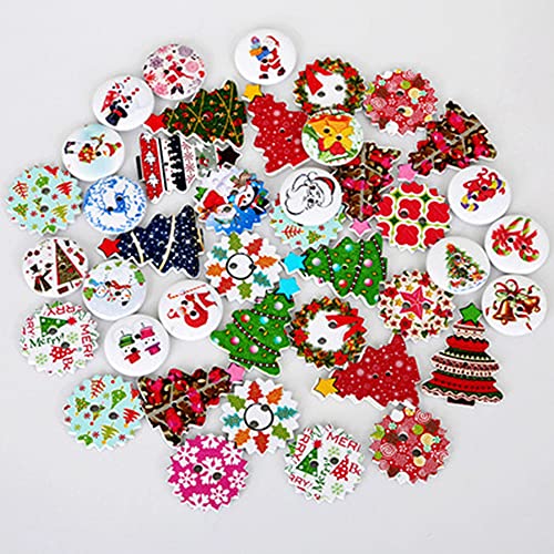 Christmas Wooden Button Set - 50 pcs, 24mm, Multi-Color, #2 Variation
