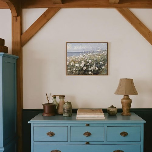 Framed Landscape Wall Art - Blue Ocean Theme Floral Prints | Modern Abstract Decor 8x10 Inch