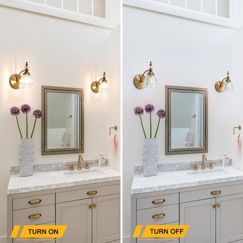 Ditoon Vintage Brass Wall Sconces Set of Two, Brushed Gold Bathroom Vanity Light Fixtures, G9 Bulbs Bathroom Sconces Set of 2, Glass Wall Lights for Bathroom, Bedroom,Hallway