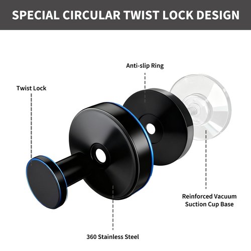 ZoiNavyer Suction Cup Hooks for Shower, Heavy Duty Suction Cup Hooks for Glass Window, Towel Hooks for Hower, Bathroom, Glass Door, Mirror, Tile (Black, 2 Pack)