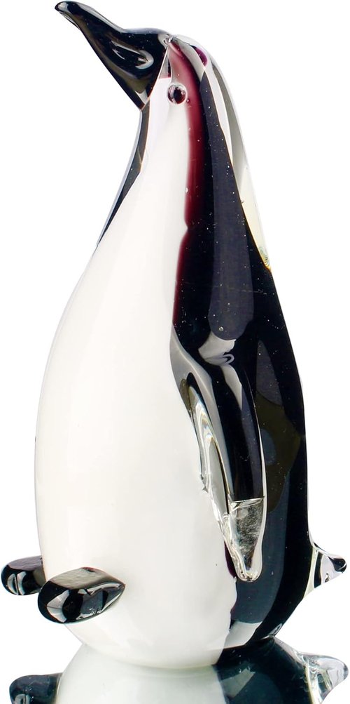 Hophen Glass Penguin Figurine - Handmade Crystal Sculpture | Collectible Desk Decoration (White & Black)