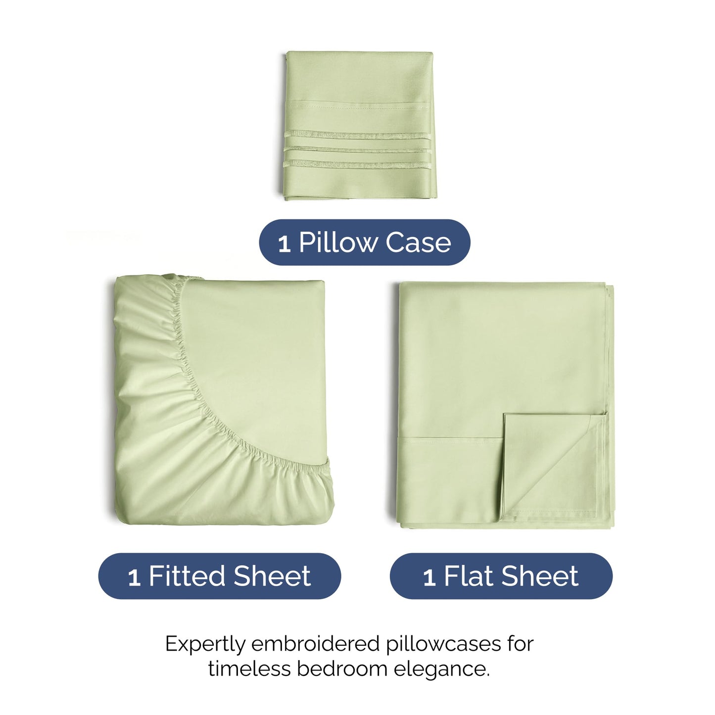 Twin XL Size 3 Piece Sheet Set - Comfy Breathable & Cooling Bed Sheets Set - Hotel Luxury Bedding for Women, Men, Kids, Teens, Boys & Girls - Deep Pockets & Wrinkle Free - Oeko-Tex - Light Sage Green