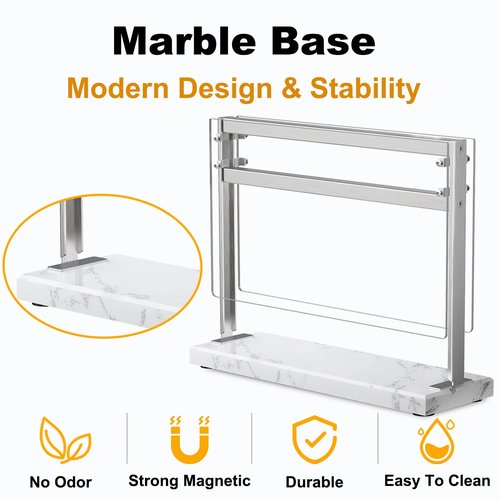 HomeSimplex Acrylic Shield Magnetic Knife Block Holder - Marble Base Magnetic Knife Stand for Counter Top -Double Sided Magnetic Knife Holder -Stainless Steel Kitchen Knife Block without Knives -White
