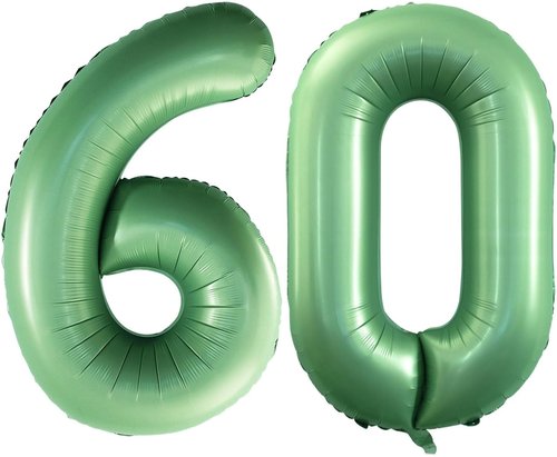 GOER 60th Birthday Balloons - 42 Inch Jumbo Sage Green Foil Helium Decorations for Anniversary