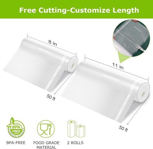 Bonsenkitchen Vacuum Sealer Bags Rolls - 11in x 50ft & 8in x 50ft | Heavy-Duty, BPA-Free Food Storage Bags