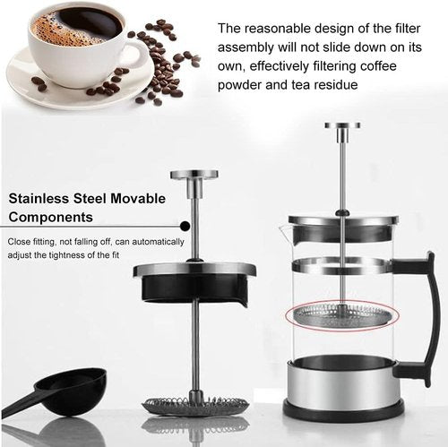 Joyzan French Press Coffee Maker - Stainless Steel & Borosilicate Glass | Portable Cold Brew & Tea Maker