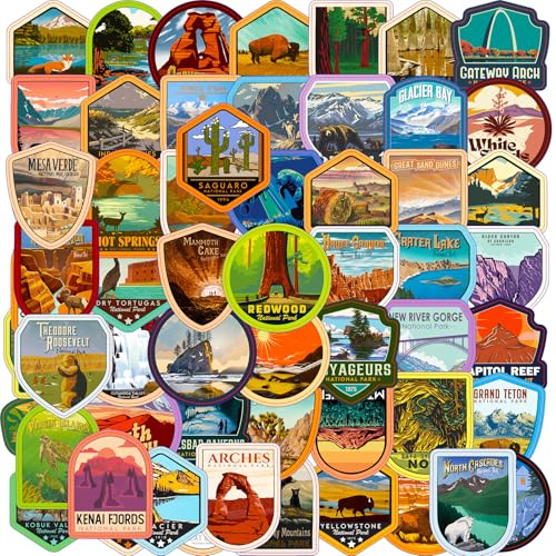 National Park Map Collection Binder with 63 Vintage Stickers & Waterproof Sleeves