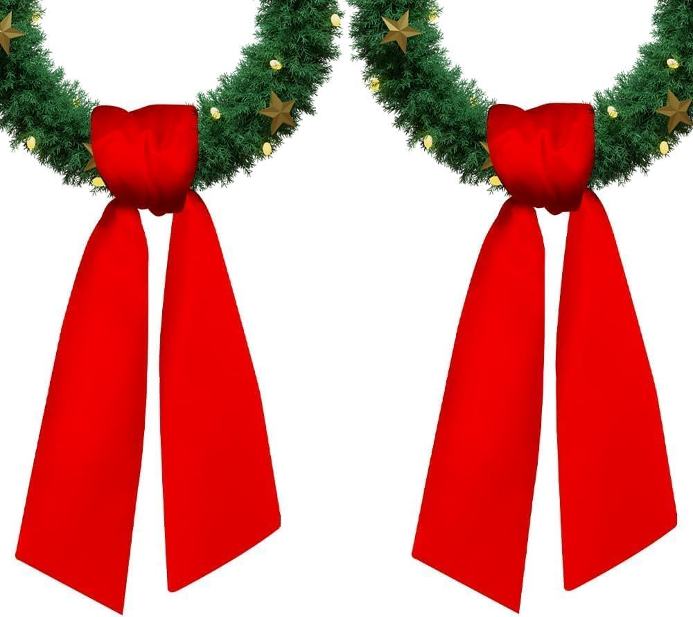 Regine Switzerland Christmas Red Wreath Sash - Elegant Silk Décor for Front Door | 2-Piece Set