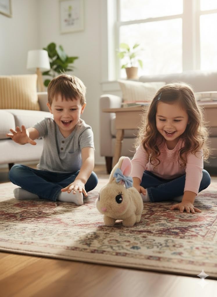 Skiennix Easter Bunny Toy - Interactive Hopping Plush Rabbit with Sounds & Movements | Brown