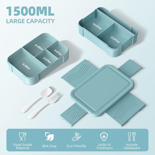 Cherrysea Stackable Bento Box - Large 6-Compartment Lunch Container | Leakproof Pink Design, 1500ML