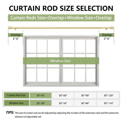 5/8” Diameter Curtain Rods 30-45 Inch, for 30-39 Inch Windows, Adjustable Splicing Gold Curtain Rods for Windows with Brackets, Window Rod Long Small Curtains Rod, 2 Pack