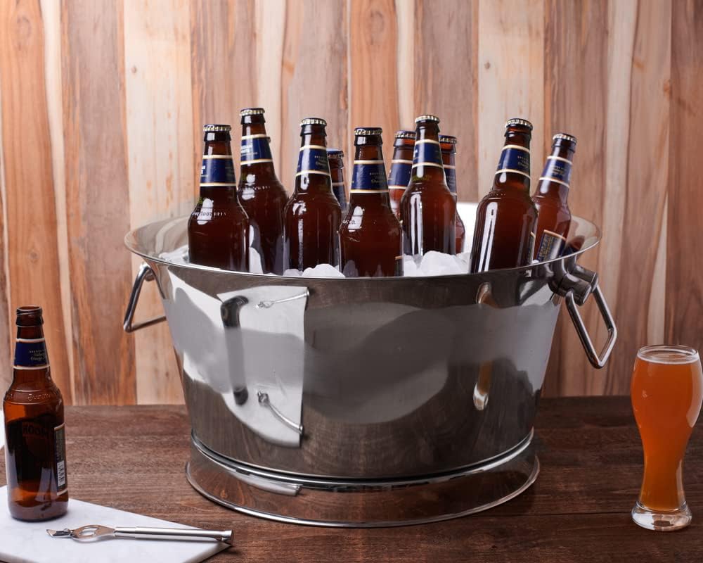 Sol Living Insulated Beverage Tub Large Ice Bucket with Handles Double Wall Stainless Steel Ice Bucket and Cooler for Wine, Drinks, Bar, Party, and Gift Beverage Cooler for Indoor and Outdoor Parties