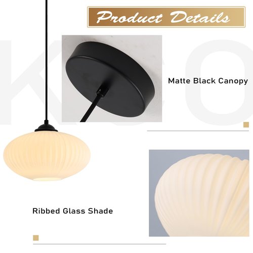 KCO Lighting Large Milk Glass Pendant Light Black and White Pendant Light Mid Century Modern Hanging Ceiling Light Fixture Industrial Farmhouse Pendant Lights Kitchen Island