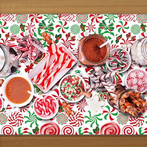 54x108 Inch Christmas Candy Cane Tablecloths 6 Pack - Red Green Holiday Decor