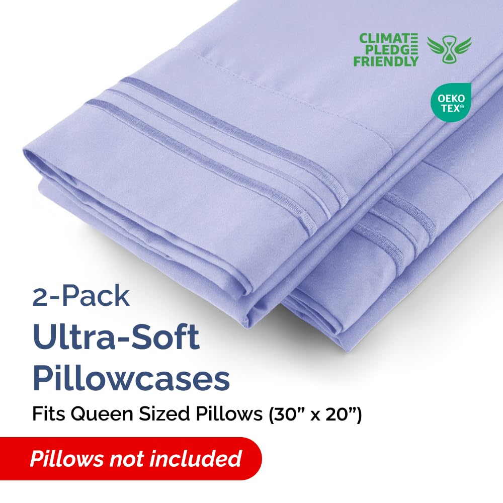 Queen Pillow Cases Set of 2 - Ultra Soft Hotel Quality Pillowcase Covers - Comfy, Cozy & Wrinkle Free - Shrinkage, Stain & Fade Resistant - Machine Washable Pillow Protectors - 2 Piece Set - Lavender