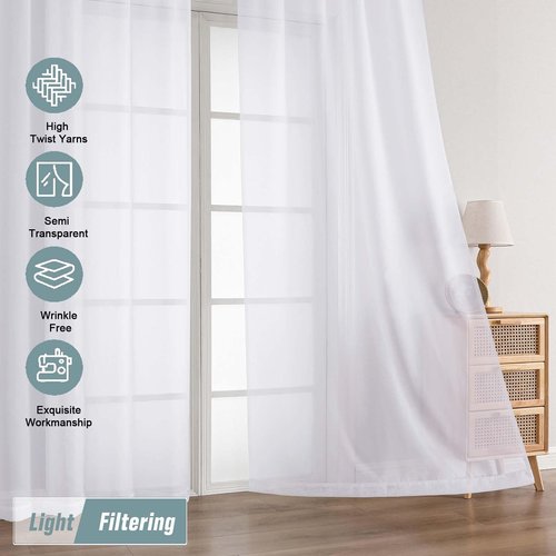 Ebesto White Sheer Curtains for Bedroom 84 Inches Long 2 Panels Set, Light Filtering Elegant Soft Airy Modern Sheer White Curtains for Living Room, Dual Rod Pocket Window Drapes, 2x40Wx84L Inches