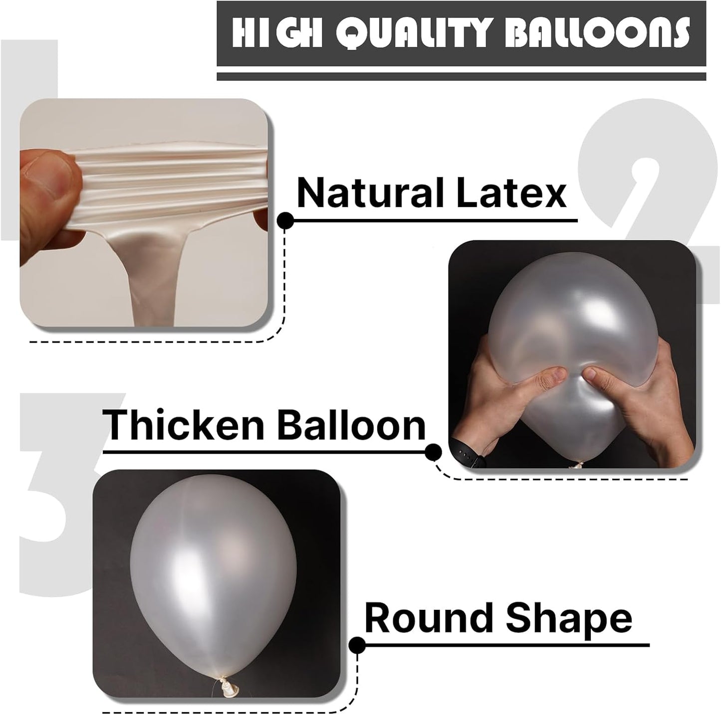 PartyWoo Pearl White Balloons - 155-Piece Metallic Latex Balloon Arch Kit for Weddings & Events | 5-12 Inch Sizes