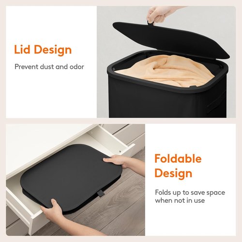 Lifewit 85L Large Laundry Basket - Foldable Hamper with Lid & Removable Bag | Black for Home Use