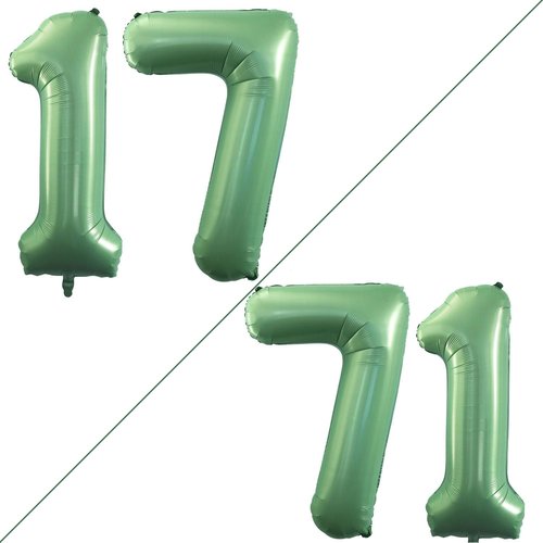 GOER Jumbo 17 Balloons - 42 Inch Foil Helium Decorations for Sweet 17 Birthday Party | Sage Green