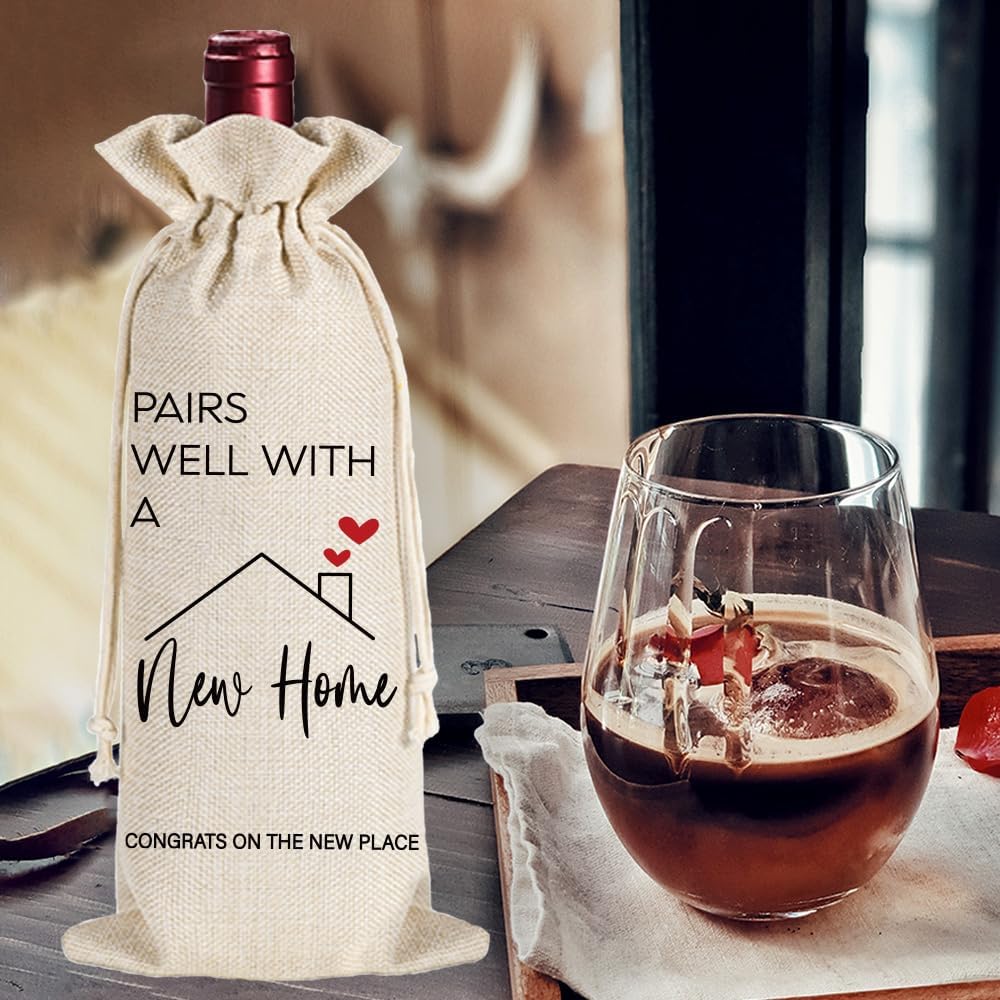 New Home Wine Bag Gifts for Homeowner, Housewarming Gifts New Home Closing Gifts for Buyers Owner, Realtor Gift to Clients for Women Men, New House Homeowner Wine Bag, Housewarming Party Decorations