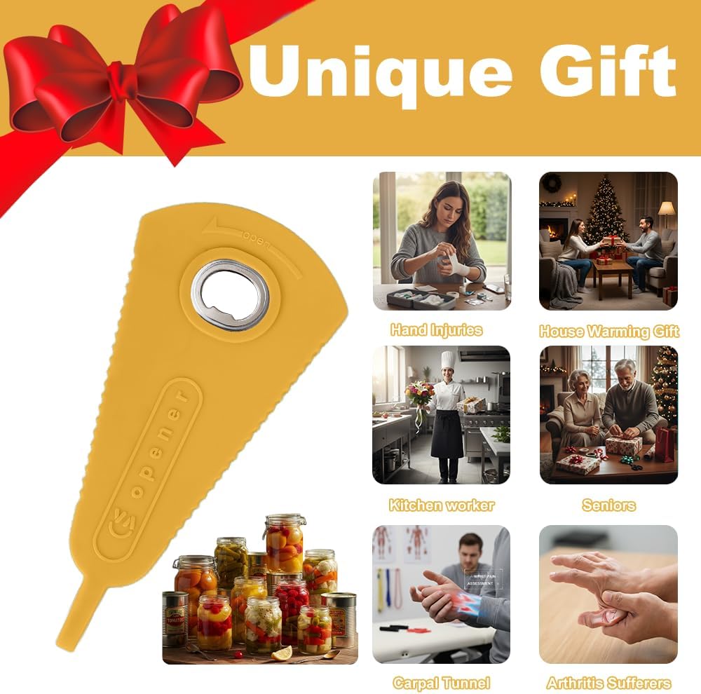 Mutil Jar Opener - Easy Grip Can & Bottle Opener for Seniors with Arthritis - Yellow