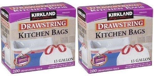 Kirkland Signature Kitchen Trash Bags - 13 Gallon, 200 Count, Durable Drawstring Design