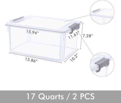 ITYLIFE 17 QT Stackable Plastic Storage Bins - Latching Lids for Organized Garage, Closet & Kitchen | 2 Pack